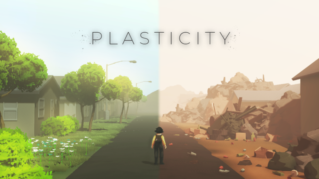  Green and polluted worlds side by side in Plasticity.
