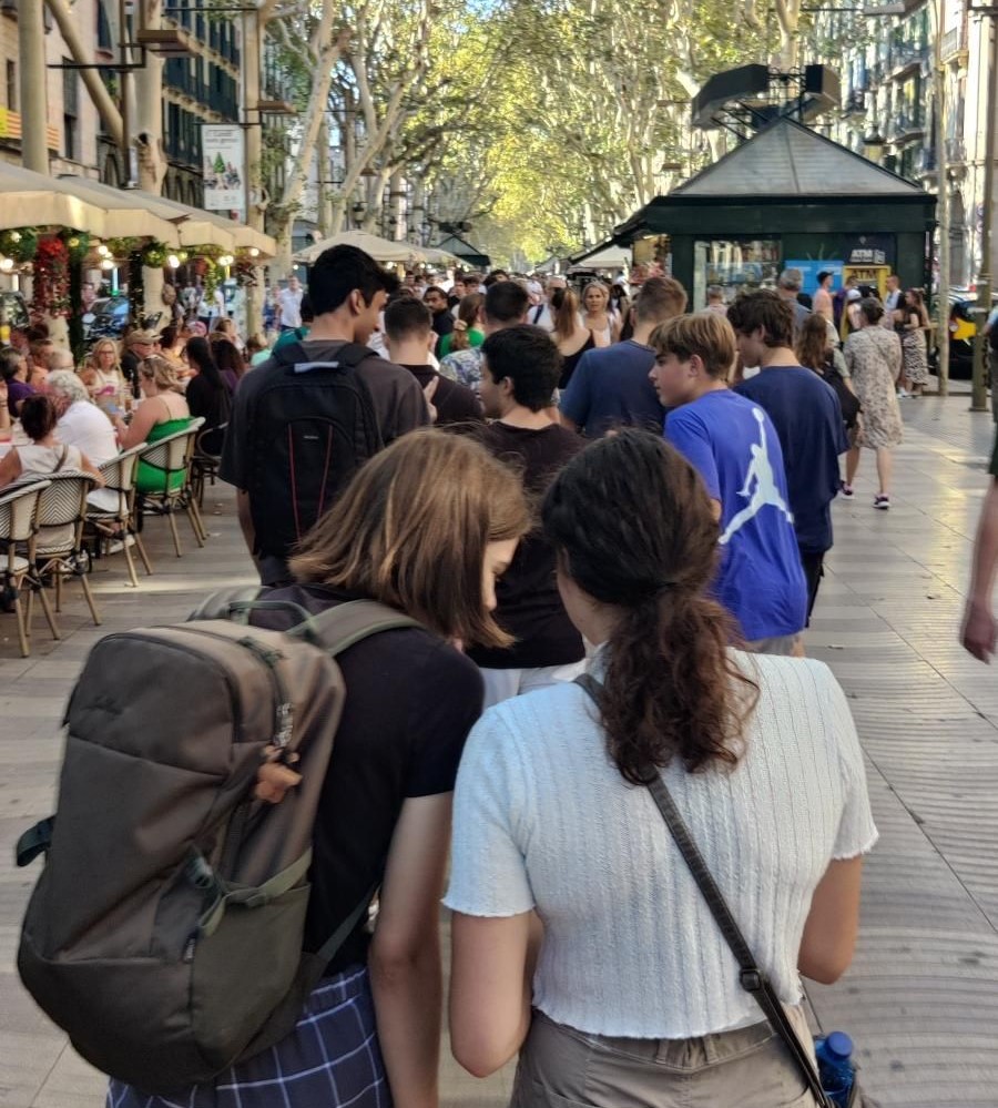 Participants arewalking on the Rambla of Barcelona looking at their phones